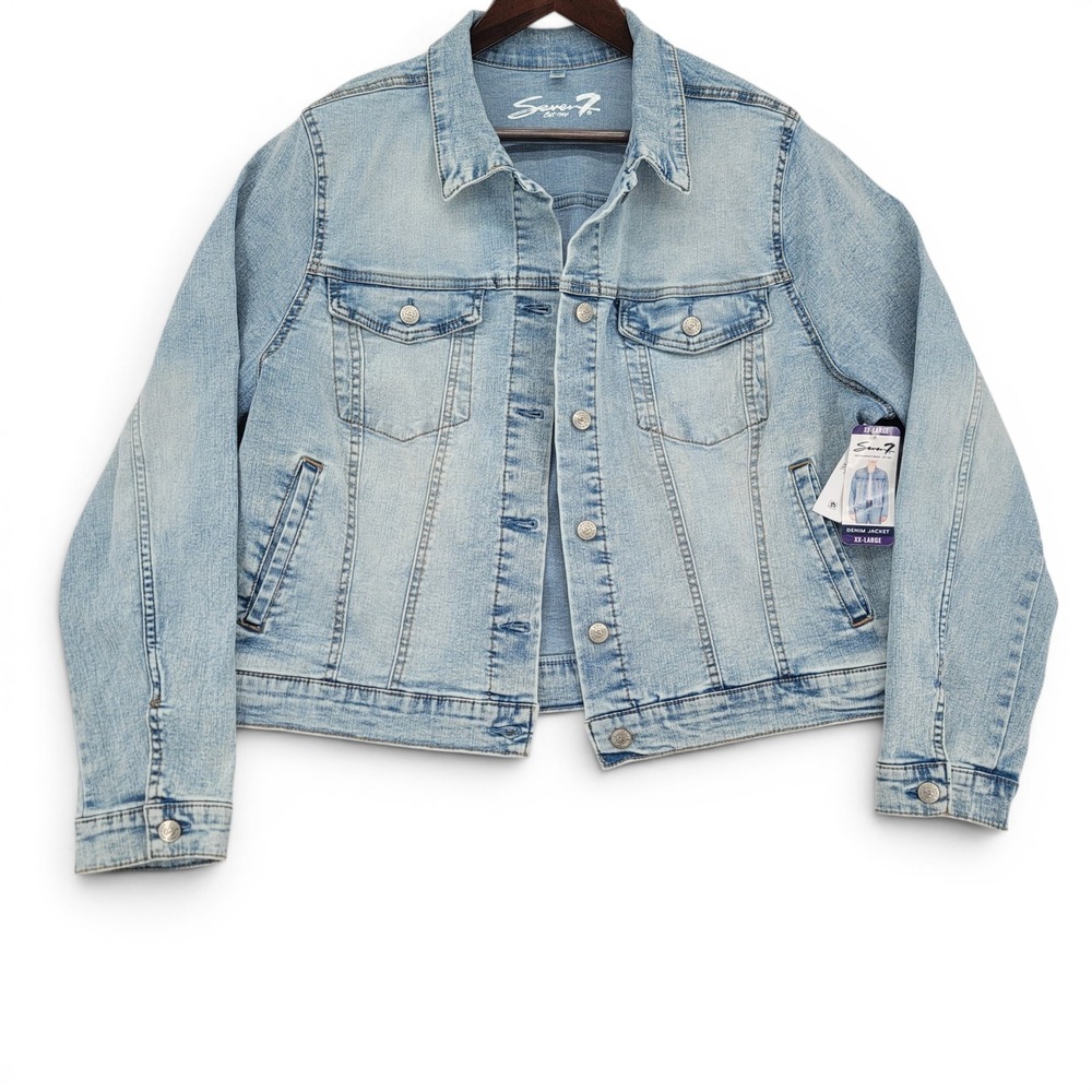 Seven7 Womens XXL Denim Jacket Light‎ Wash Stretch Trucker NWT Casual Core